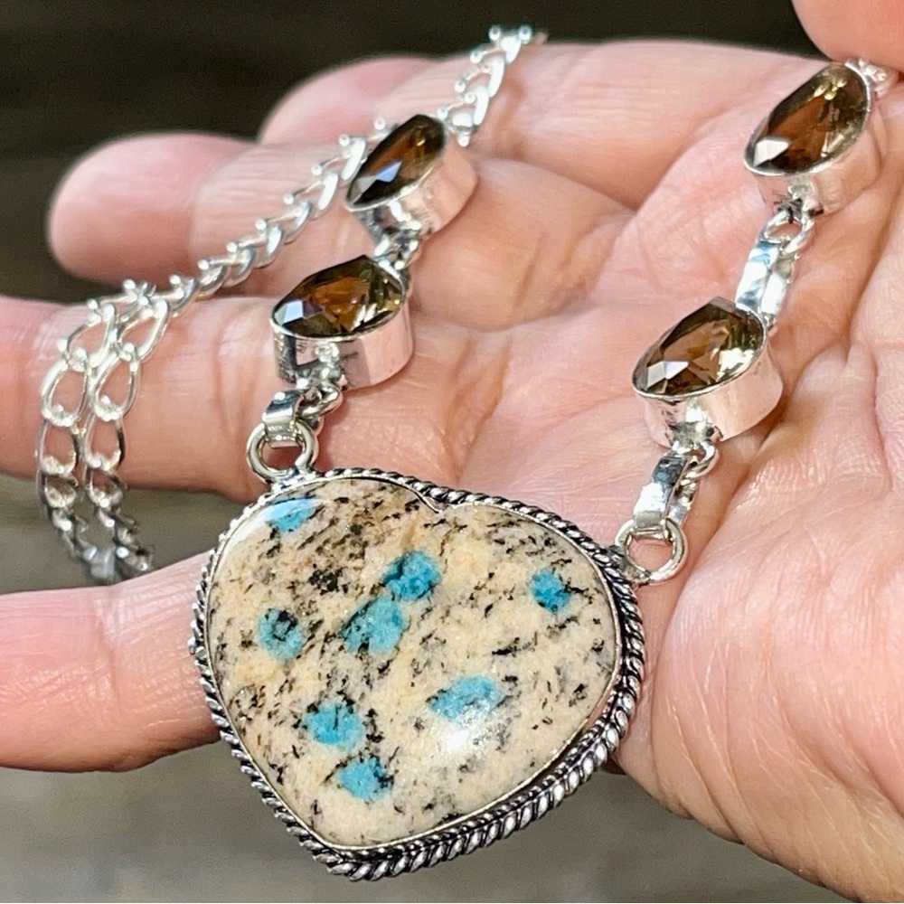 K2 Raindrop Azurite Heart Pendant Necklace